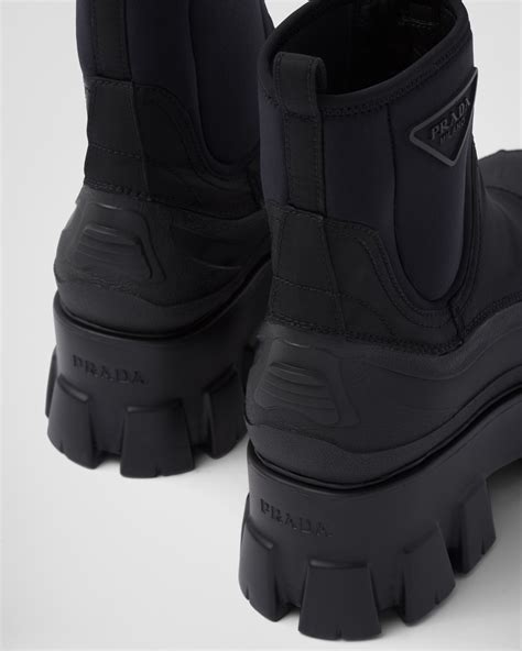 prada monolith brushed leather and nylon booties|monolith gabardine boots.